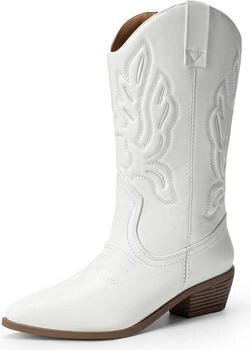 Dream Pairs Damen Cowgirlstiefel Stickereien DWUMMB2419 Weiss-Pu