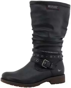 MUSTANG Elfi Winter Boots with Decorative Straps and Block Heel navy