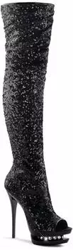 Pleaser Plateauoverkneestiefel schwarz Pailletten Strass