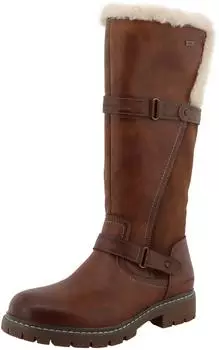 Tom Tailor Winter Boots Block Heel, Knee-High Boots with Faux Fur and Decorative Buckles braun