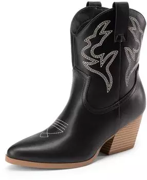 Dream Pairs Women's Western Booties Block Heel schwarz
