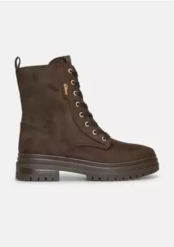 s.Oliver Women's Boots - Leather Look, Lacing dunkelbraun