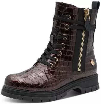 Marco Tozzi Lace-up Boots Block Heel with Decorative Zip cognac