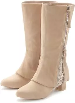 Lascana Boots with Lace Detail and Decorative Zipper beige