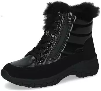 Caprice Winter Ankle Boot with Quilted Seams and Faux Fur Collar (9-26280) schwarz