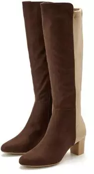 Lascana Tall Shaft Boots with Block Heel in Two-Tone Look braun/beige