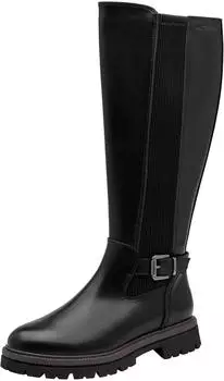 Marco Tozzi Stiefel Blockabsatz, Langschaftstiefel mit breitem Stretcheinsatz schwarz