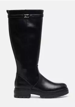 s.Oliver Langschaftstiefel in Leder-Optik mit Schnallen-Detail schwarz