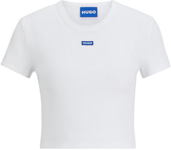 Hugo Slim-Fit T-Shirt in Cropped-Länge mit blauem Logo-Label (50510749) weiß