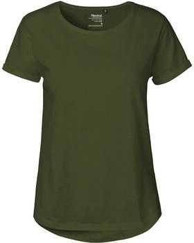 Neutral Bio-Damen-T-Shirt Roll-Up-Ärmeln military