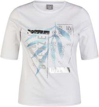 Rabe Damen T-Shirt Glanz- und floralem Print Strass weiss