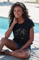 Vivance Rundhalsshirt "mit goldfarben schimmerndem Frontprint" aus weicher