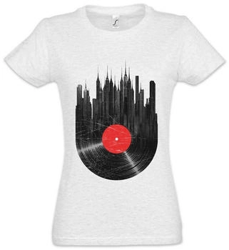 Urban Backwoods Damen T-Shirt Hellgrau Schallplatte Club Disco Retro Music Collector