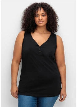 Sheego Tanktop V-Ausschnitt und Zierknopfleiste schwarz