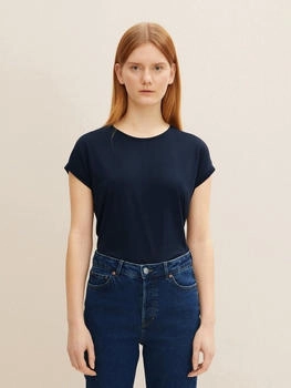 Tom Tailor Denim Rundhalsshirt Ärmelaufschlag blau navy