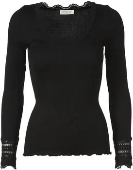 Rosemunde Langarmshirt 'Benita Silk Blouse' schwarz Vintage-Spitzenbesatz elastische Spitze