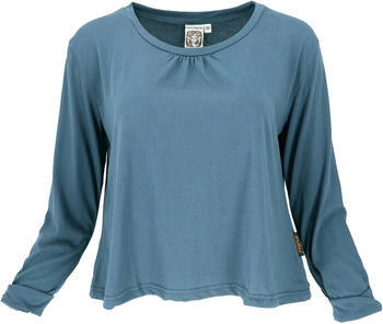 Guru-Shop Longsleeve einfarbiges Basic Shirt blau