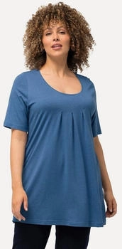 Ulla Popken T-Shirt Zierfalten A-Linie Rundhals Halbarm modal denimblau