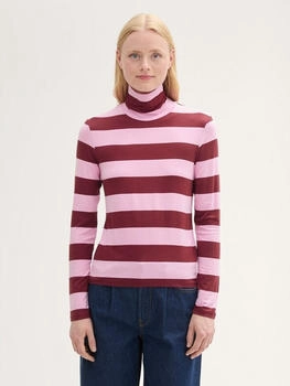 Tom Tailor Denim Rollkragen Shirt LENZING ECOVERO dark red pink stripe