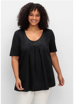 Sheego A-Linie Shirt Kellerfalten schwarz