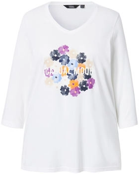 Ulla Popken T-Shirt Blüten Classic V-Ausschnitt 4-Arm offwhite