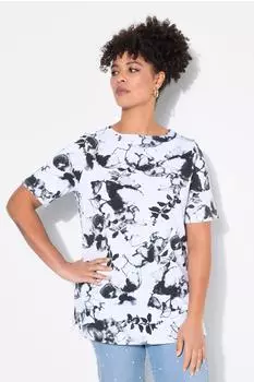 Mia Moda T-Shirt A-Linie Blumendruck schwarz