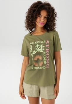 Aniston Casual T-Shirt oliv hellgrün pink