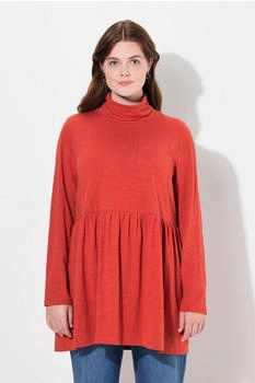 Ulla Popken Longsleeve Rollkragen A-Linie ziegelrot