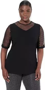 Ulla Popken T-Shirt Classic Fit Mesh Pailletten schwarz