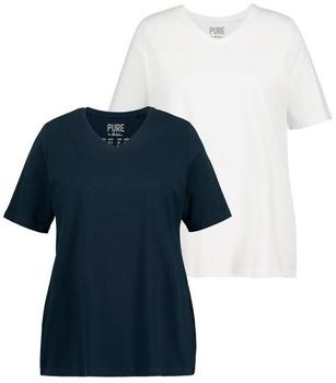 Ulla Popken 2er-Pack V-Ausschnitt Halbarm Biobaumwolle T-Shirts marine