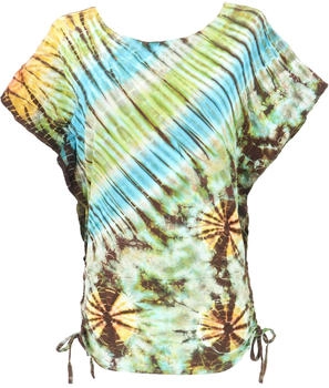 Guru-Shop Batikshirt Fledermausärmeln salbei