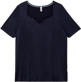 Sheego T-Shirt herzförmigem Ausschnitt tiefblau