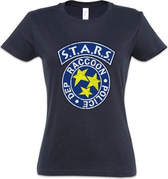 Urban Backwoods Vintage S T A R S Logo Damen T-Shirt navy