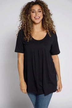 Ulla Popken T-Shirt Zierfalten A-Linie Rundhals Halbarm modal schwarz 42-44