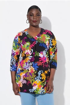 Ulla Popken Slinky-Shirt A-Linie Zierfalte V-Ausschnitt