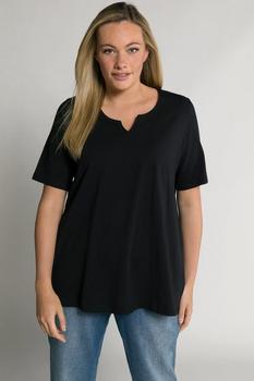 Ulla Popken A-Linie Tunika-Ausschnitt Halbarm T-Shirt schwarz