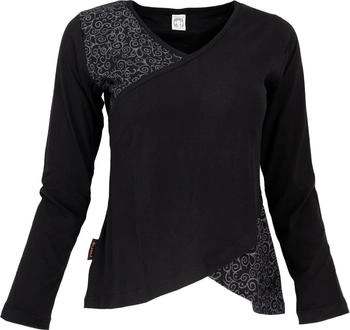 Guru-Shop Langarmshirt -chic schwarz Baumwolle