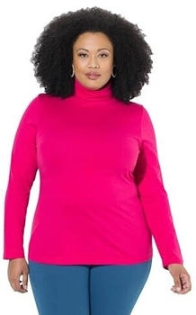 Ulla Popken Shirt Rollkragen Slim Langarm rot pink
