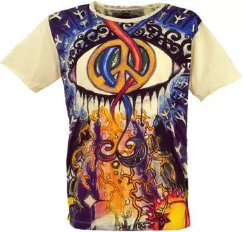 Guru-Shop Mirror T-Shirt Peace vanille Goa Style