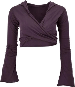 Guru-Shop Wickeltop Yogatop Langarmshirt Trompetenärmeln aubergine Baumwolle