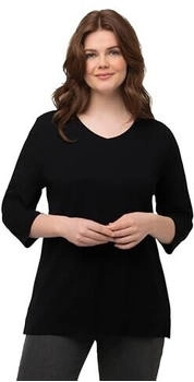 Ulla Popken Shirt Rippjersey V-Ausschnitt 4-Arm schwarz