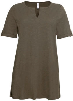 Sheego Longshirt geschlitztem Ausschnitt dunkeloliv