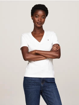 Tommy Hilfiger Slim Cody V-NK SS T-Shirt Logostickerei wei&szlig; ecru