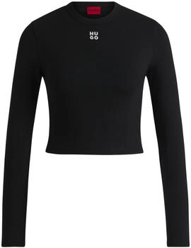 HUGO Slim-Fit Top aus Jersey mit gesticktem Stack-Logo - Style Dafilomena_3 50518378 Schwarz