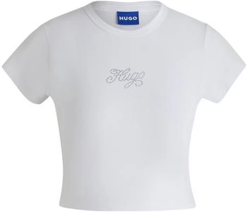 HUGO T-Shirt aus Stretch-Baumwolle mit kristallbesetztem Logo - Style Dome_B 50537247 Weiß
