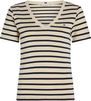 Tommy Hilfiger Slim V-Neck T-Shirt (WW0WW40584) Fine Stp Country Ivory/ Drk N Navy