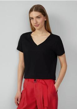 s.Oliver T-Shirt aus Flammgarn mit V-Ausschnitt schwarz 2165872.9999.