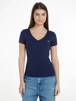 Tommy Jeans Kurzarmshirt "TJW SLIM ESSENTIAL RIB V SHORT SLEEVE" mit gerippter