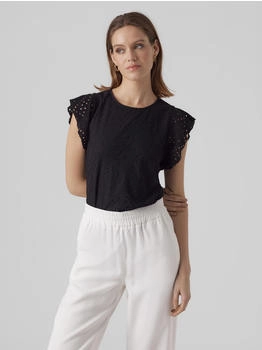Vero Moda Rundhalsshirt 'VMTASSA SL FRILL TOP NOOS' schwarz