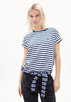 armedangels IDAARA STRIPES T-SHIRT - Frauen Loose Fit T-Shirt - mehrfarbig white-lapis blue (30006406-3083)